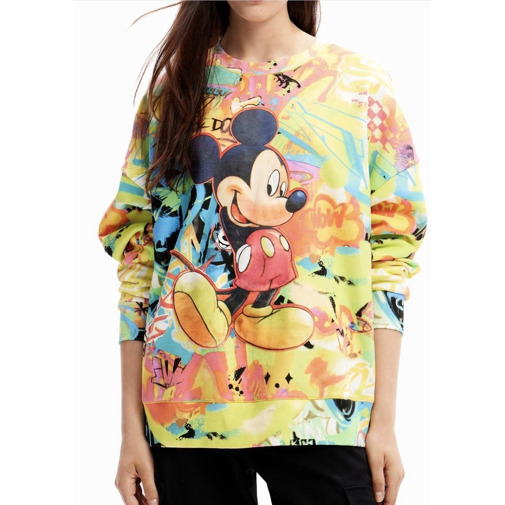 Desigual Disney Mickey Mouse Oversized Sweatshirt Women's SZ SM Relaxed Vibrant